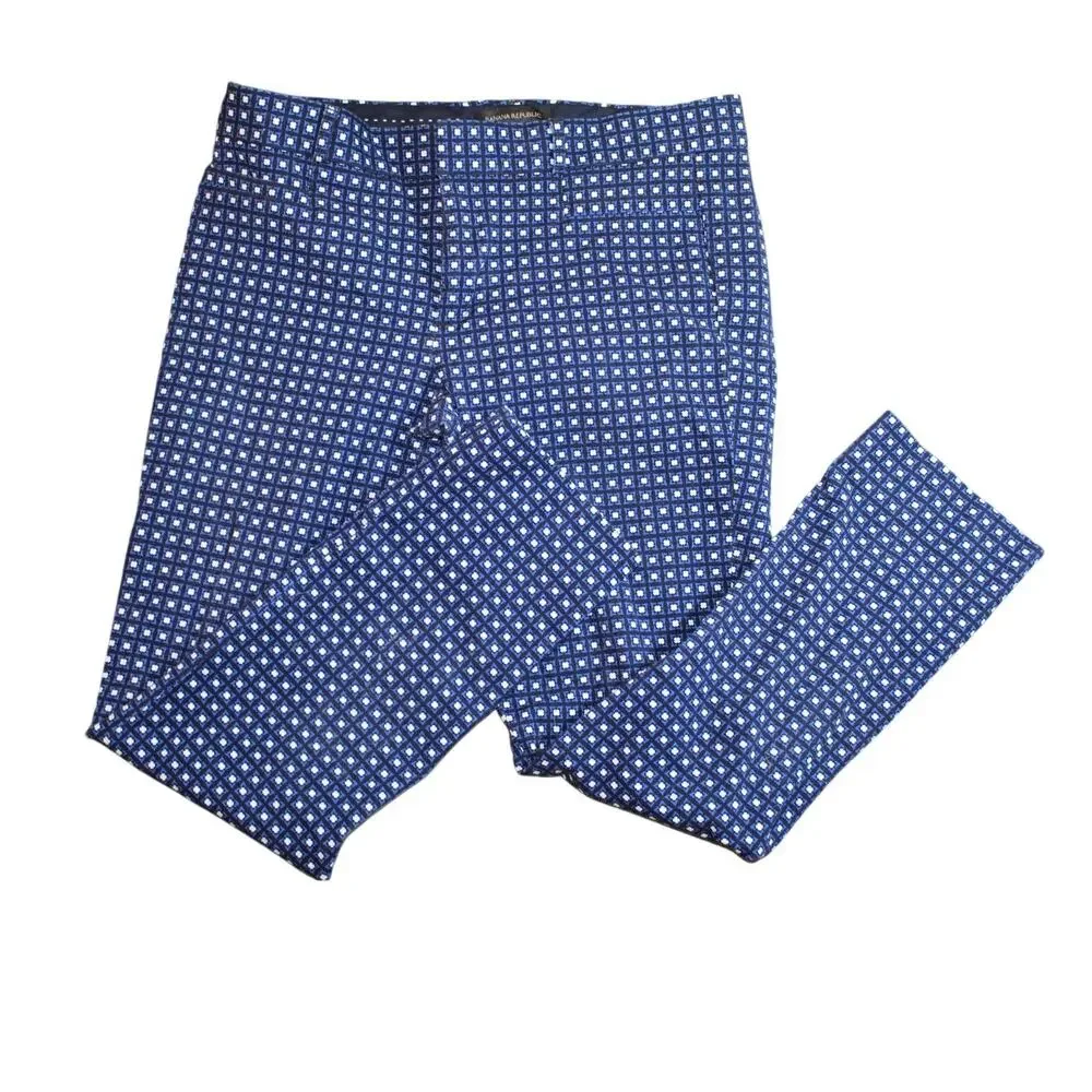 Banana Republic Sloan Fit Slim Ankle Pants Blue White Geometric Print Women’s 6